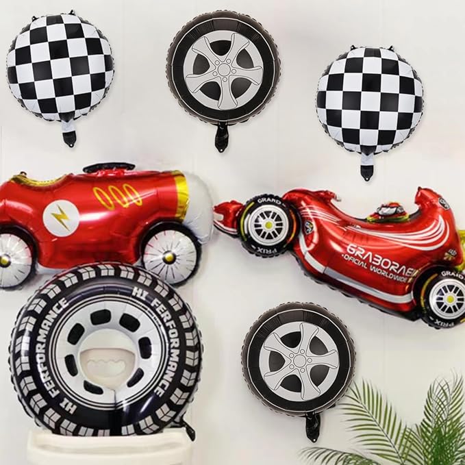 22 Pcs Checkered Tire Balloons, Racetrack Birthday 18 inch Black Checkered - Image 3
