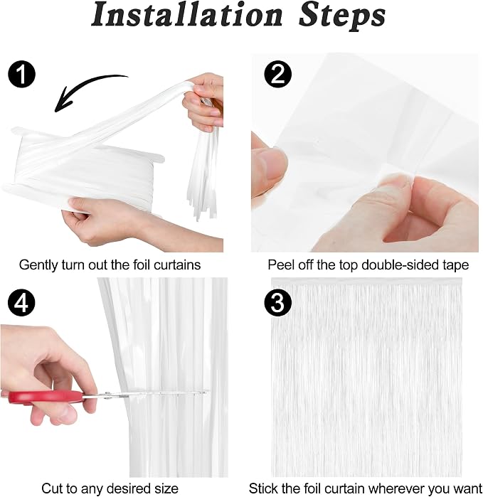 ZATAYE 2 Pack White Foil Curtain Streamer Decorations | White, Metallic Foil - Image 3