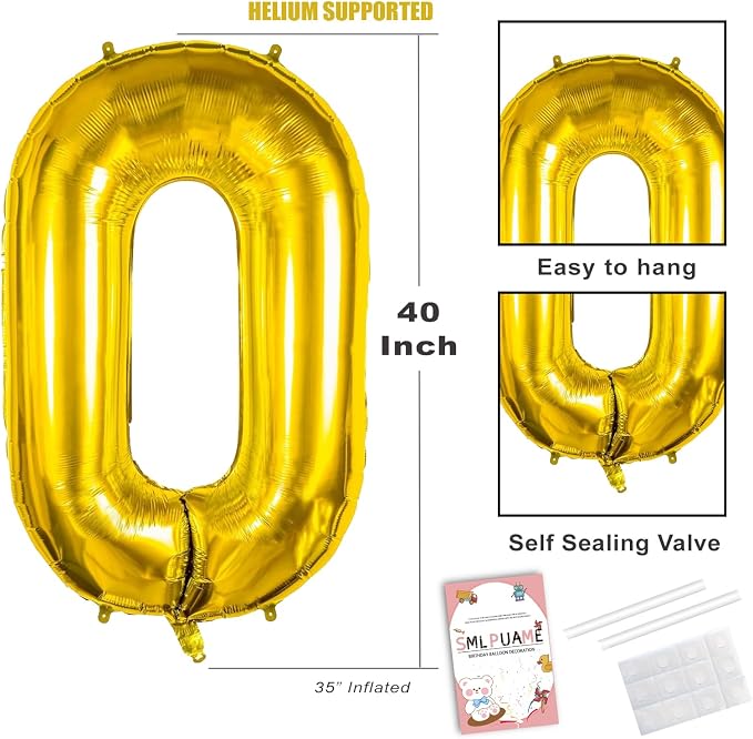 40 inch Number Balloon 0-9 Gold Large Number 0 Balloons, Digital Balloons - Image 3
