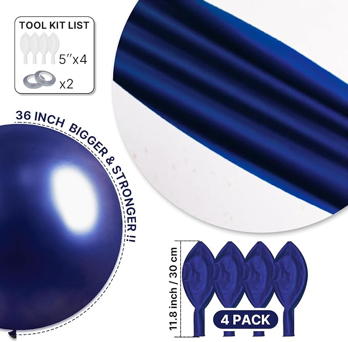 PartyWoo Navy Blue Balloons 4pcs Dark Blue Helium Latex Balloons 36 Inch | - Image 6