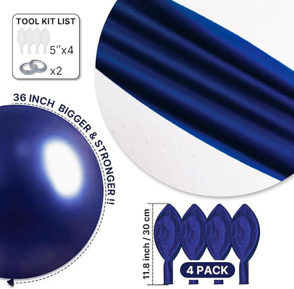 PartyWoo Navy Blue Balloons 4pcs Dark Blue Helium Latex Balloons 36 Inch | - Image 6