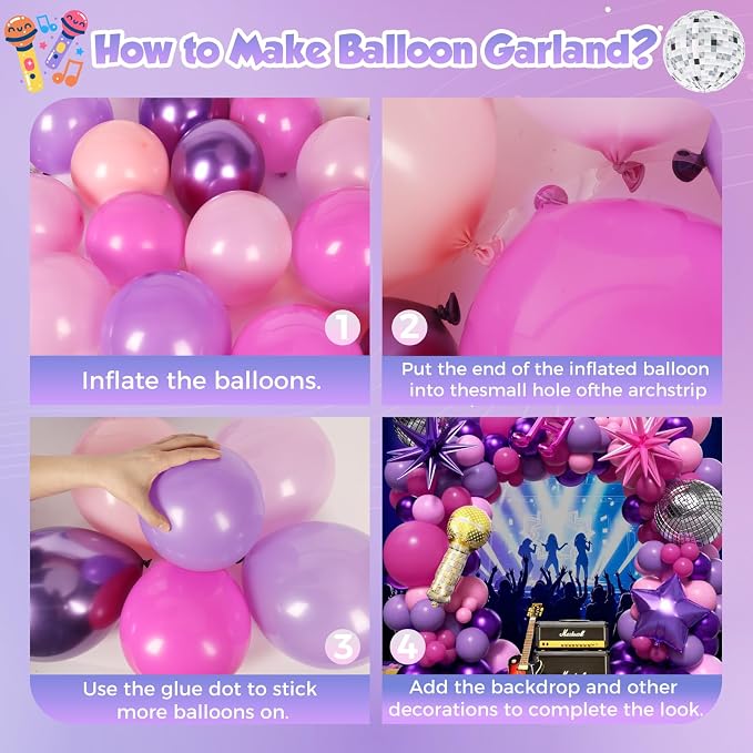 K-Pop Music themed Birthday Decorations 160Pcs, Hot Pink Metallic Purple - Image 3