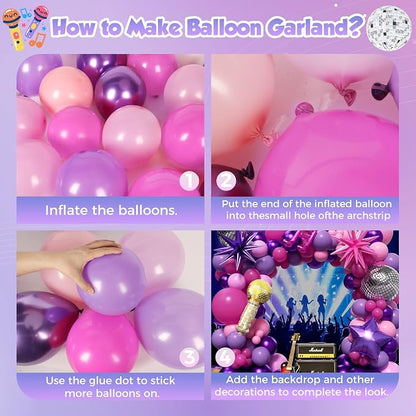 K-Pop Music themed Birthday Decorations 160Pcs, Hot Pink Metallic Purple - Image 3