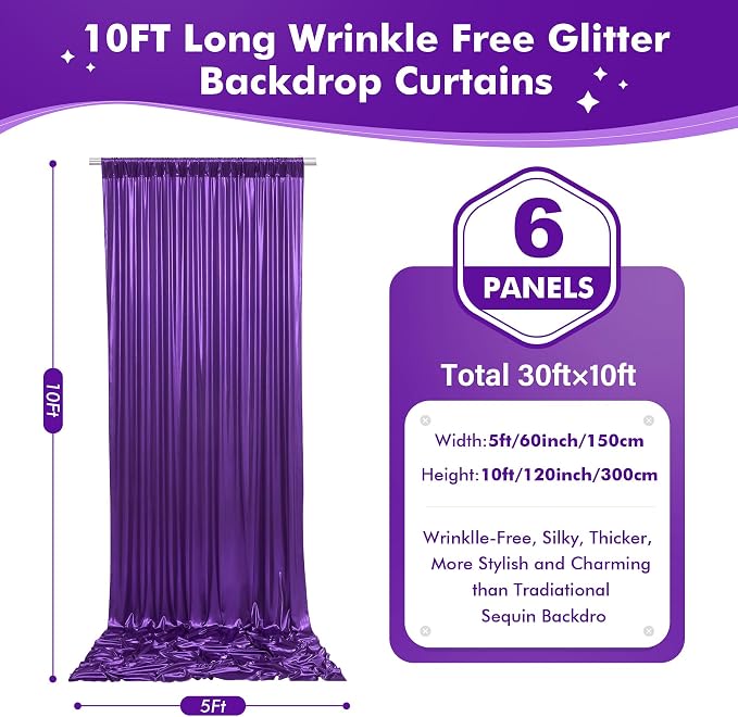 30ftx10ft Shimmer Purple Sequin Backdrop Curtain - Image 7