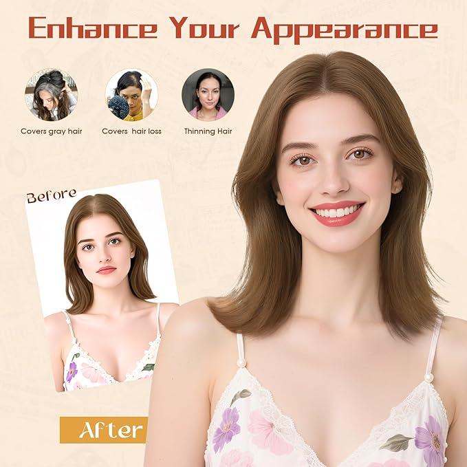 Rich Choices Human Hair Toppers for Women-100% Real Remy Hair Topper No Bang-Upgraded 150% Density 9 * 12CM Lace Base-Clip in Hairs Topper for Thinning Hairs-14Inch #4 Medium Brown