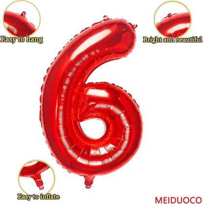32 Inch Red Number 6 Balloons Foil Ballon Digital Birthday Party Decoration - Image 2