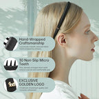 SHE'S FREE STYLE JUST FOR YOU Upgraded Classic Thin Headbands for Women, Non-Slip Polyester & Plastic Hair Bands with Teeth for Strong Hold Grip, Durable Hair Accessories (Gold-K0, Upgrade)