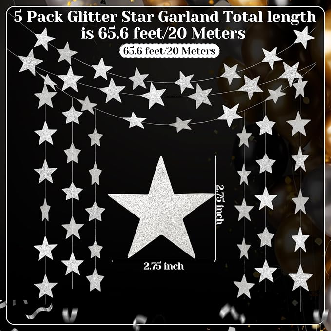 Spakon 65 Feet Glitter Star Paper Garland Banner Hanging Decoration Star - Image 2