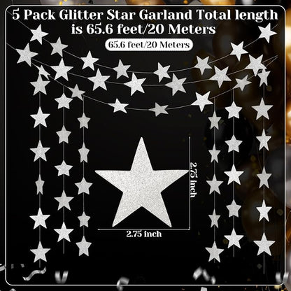 Spakon 65 Feet Glitter Star Paper Garland Banner Hanging Decoration Star - Image 2
