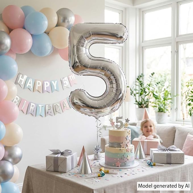 Silver Number 5 Balloon 40 Inch, Sleek Metallic Foil - Image 3