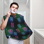 Non-Stick Beard Shaving Bib, Hair Catcher Apron with Suction Cups, Waterproof Grooming Tool for Men Husband, Ace of Poker Card Style Neon Black Shave Bib