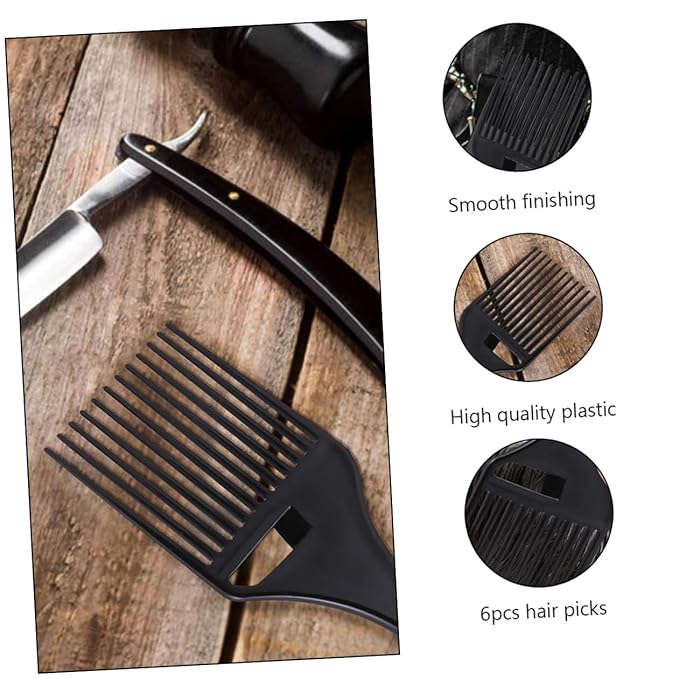 6pcs Plastic Hair Pick Combs for Afro Curly Hair Wide Tooth Detangling Accessories for Men and Women for Frizz Reduction and Smooth Styling