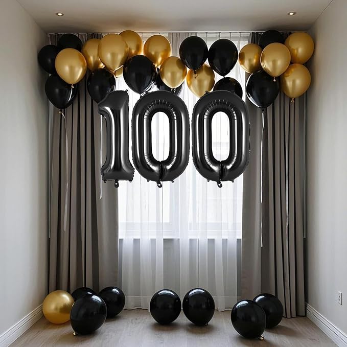 Black Number 100 Balloon, 40 Inch Foil Helium Number Balloons, 100th Birthday - Image 6