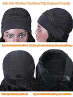 Julia Hair 12A Headband Wig Human Hair Yaki Straight Glueless None Lace Half Wig With Pre-attached Scarf Ombre Chestnut Brown Highlight With Dark Roots for Black Women Put on and Go 20 Inch