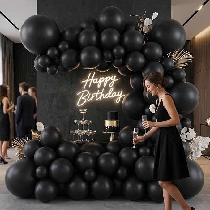 96Pcs 5/10/12/18 Inch Matte Black Latex Balloon Garland Arch Kit | Black - Image 4