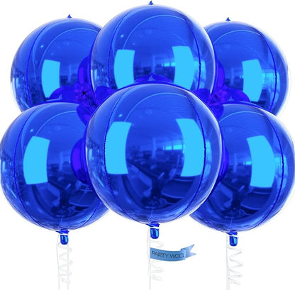 PartyWoo Royal Blue Large Round Giant 4D Jumbo Foil Balloons 6pcs 22 Inch | 22 by PartyWoo