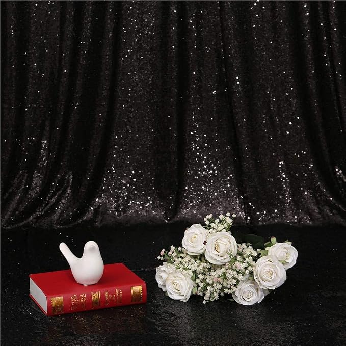 Eternal Beauty Black Sequin Backdrop Curtains, 4 Panels 2x8FT | 3mm Sparkle - Image 8