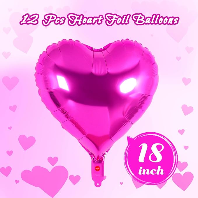 12 Pcs Rosered Heart Balloons, 18 Inch Heart Foil Balloons Love Balloon - Image 2