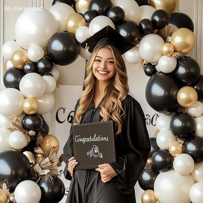 Black White Gold Balloon Arch Kit, Double Stuffed, Party | Pearl Sand White - Image 5