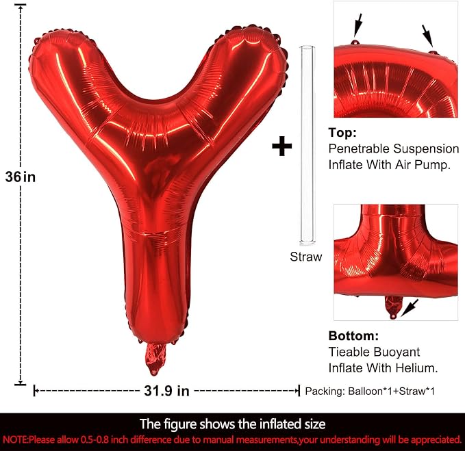 Lovoir 40 Inch Large Red Letter Y Balloons Big Size Jumbo Mylar Foil Helium - Image 2