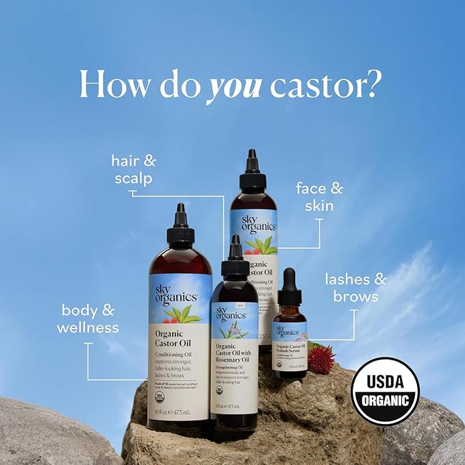 Sky Organics Organic Castor Oil Eyelash & Brow Serum, Hexane-Free Conditioning Oil that Promotes Fuller Looking Lashes & Eye Brows, 100% Pure & Cold-Pressed 1 fl. Oz. / 30 ml w ebook