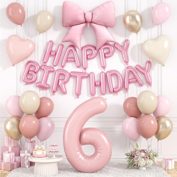 Dusty Pink Number 6 Balloon, 6th Birthday Decorations by Hapmori