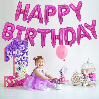 TONIFUL Hot Pink Happy Birthday Balloons Banner, 16 Inch Mylar Foil Letters - Image 3
