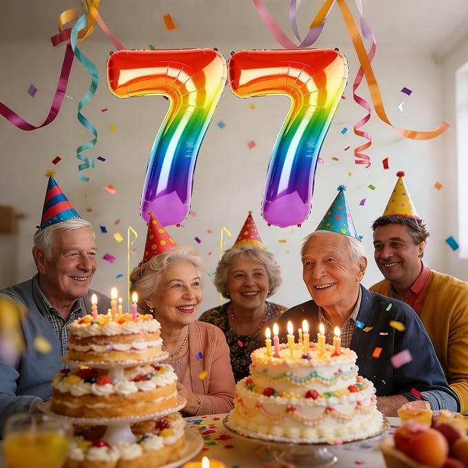 40 Inch Number 77 Balloons for 77th Birthday Party Decorations, 0-100 Rainbow - Image 2