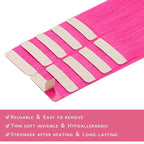 WENNALIFE Tape in Hair Extensions Human Hair Hot Pink Tape in Extensions, 10pcs 20g 10 inch Remy Invisible Tape Ins Straight Colored Soft Real Human Hair Tape in Extensions Refill Set Extensions