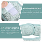 STOBAZA 2Pcs Coral Fleece Face Wash Headbands for Women Adjustable Sticky Tape Hair Bands Soft Shower Spa Hair Wraps for Facial Cleansing and Makeup Removal Light Green