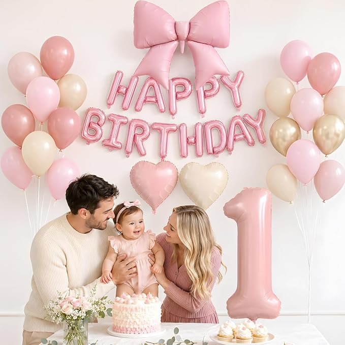 Dusty Pink Number 1 Balloon, 1st Birthday Decorations - Image 7
