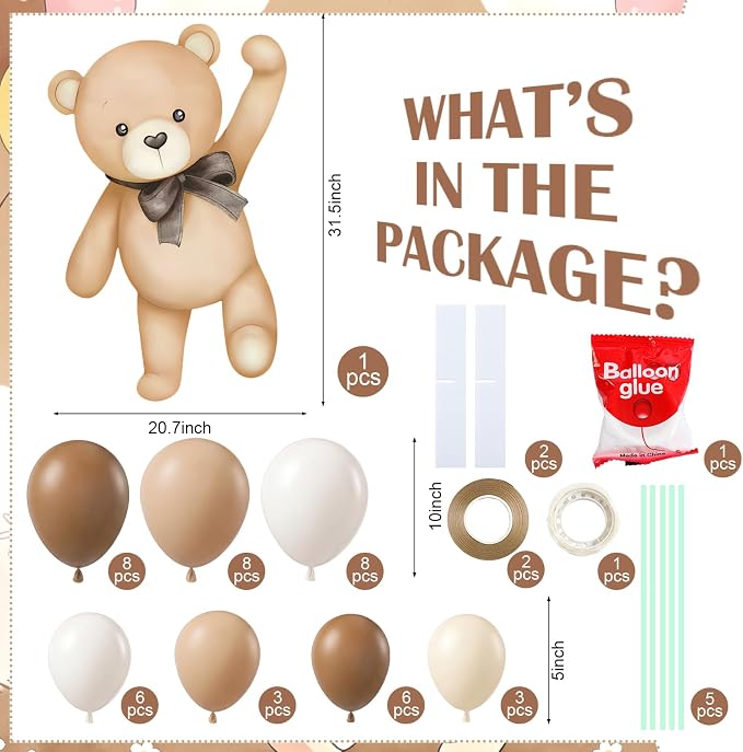 43 Pcs Brown Bear Baby Shower Party Decoration 31 Bears Cardboard Cutout Stand - Image 2