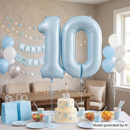 Sky Blue Number 0 Balloon 40 Inch, Metallic Foil Digit Party Supplies | - Image 7