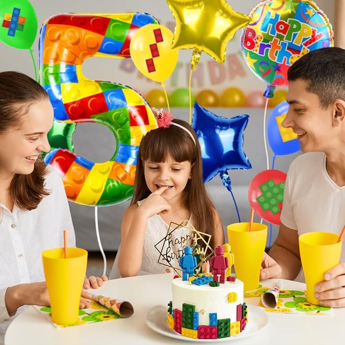 40 Inch Building Block Number Balloon, Colorful Number Block Foil Number 5 - Image 6