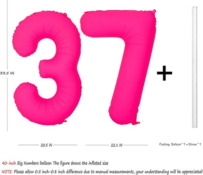 Pink Birthday Number 37 Balloons 40IN Fluorescent Pink 73 Foil Balloon | - Image 2