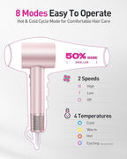 High-Speed Hair Dryer, 160,000 RPM Brushless Motor for Ultra-Fast Drying,500M Ionic Negative for Frizz Reduce, Low Noise Thermo-Control Blow Dryer with Diffuser for Curly Hair Women and Men,Rose Gold