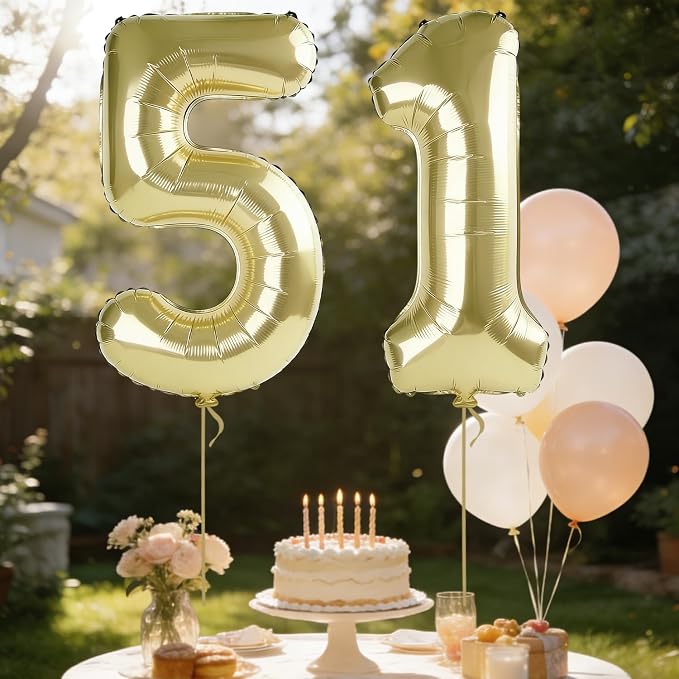 40 Inch Number 51 Balloons for 51st Birthday Party Decorations, 0-100 Champagne - Image 3