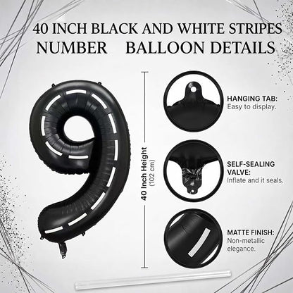 Black and White Stripes Number 19 Balloon 40 Inch, Foil Track Digit | Fast - Image 4