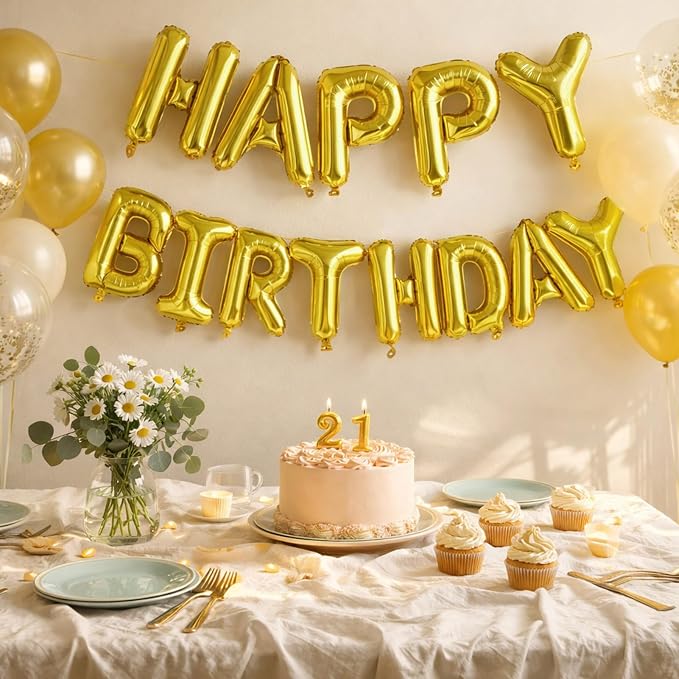Gold Happy Birthday Balloons Banner, 16 Inch Pink Letters Aluminum Foil Balloon - Image 7