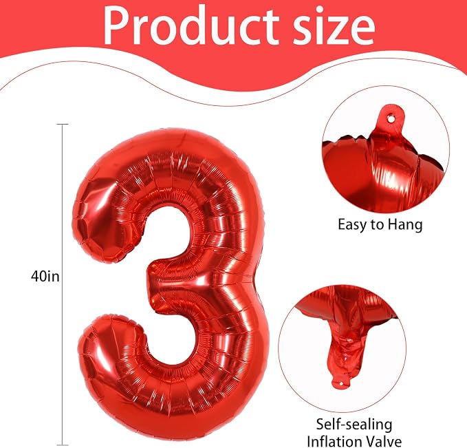 40 Inch Red Foil Number 3 Balloon - Image 3