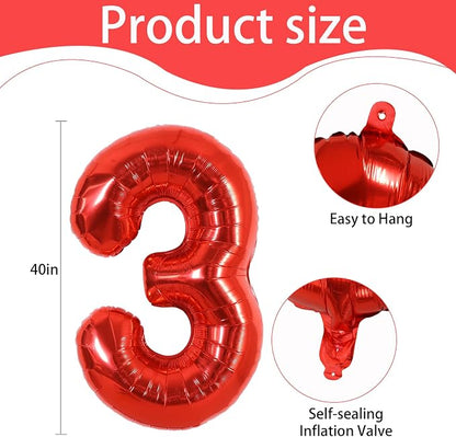 40 Inch Red Foil Number 3 Balloon - Image 3