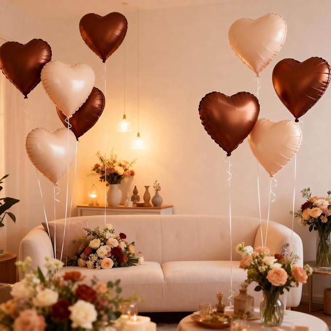 Cream Brown Beige Heart Balloons, Coffee Apricot Helium Balloon - Image 5
