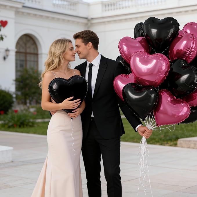 Hot Pink Black Heart Balloons - Image 5