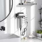 Tindbea Hair Dryer Holder + Curling Iron Holder,Blow Dryer Holder Wall Mount, Bathroom Hair Tool Organizer Rack for Universal Dryer Silver Color