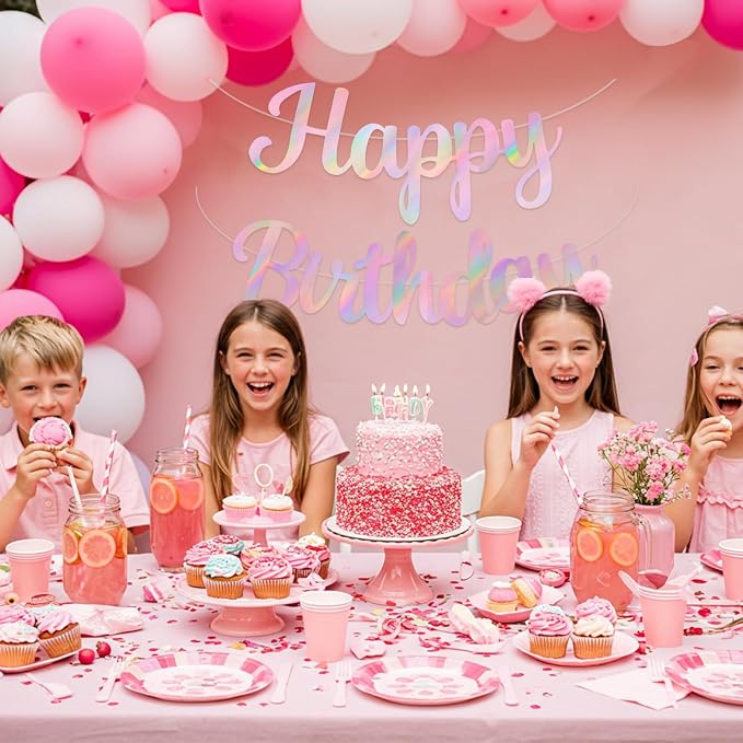 BEISHIDA Double-Sided Rainbow Pink Happy Birthday Banner - Image 5