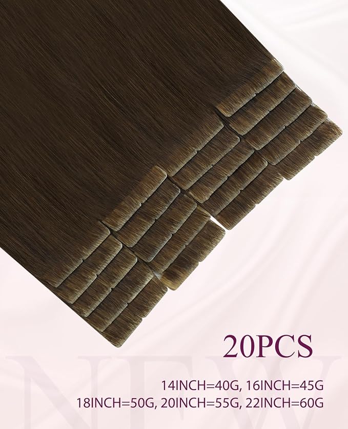 Pinkpearl Invisible Tape in Hair Extensions Human Hair, 20pcs 22inch 60g #4 Chocolate Brown Injection Tape in Extensions Real Remy Straight Seamless Silky Human Hair Injected