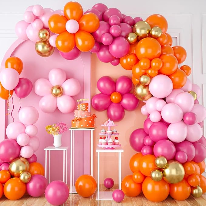 Pink Orange Balloon Garland, Daisy Balloon Arch by BTZO