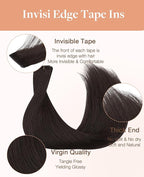 GOO GOO Invisi Edge Tape in Hair Extensions Human Hair, 2 Dark Brown 20pcs 10inch 30g, Virgin Remy Hair, Seamless Injected Tape, Natural Look