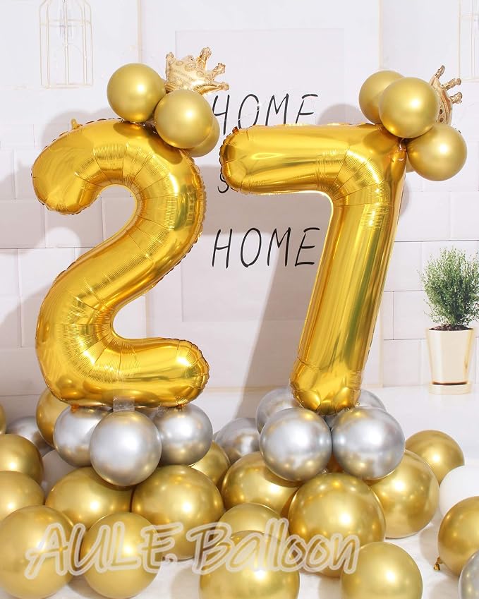 AULE 40 Inch Gold 27 Balloon Number Foil 0-9 Birthday Big Numbers | Birthday - Image 4
