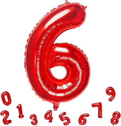32 Inch Red Number 6 Balloons Foil Ballon Digital Birthday Party Decoration by MEIDUOCO